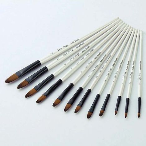 Irovami Pinceaux artiste 12 – plats/pointus, nylon, bois, huile/acrylique/aquarelle (1/5)
