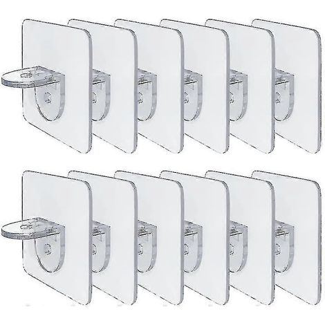Lot de 12 supports d'étagère auto-adhésifs pour armoire, étagères en verre, fixation de supports de rangement (1/3)