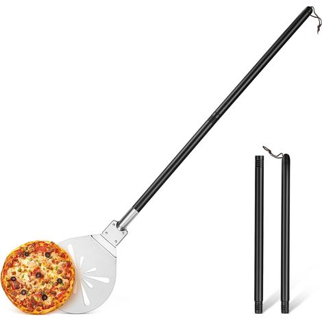 Pelle à pizza ronde perforée en acier inoxydable - 17,8 x 30,7 x 112,5 cm Pelle à pizza avec poignée en métal amovible pour pizza, pain, gâteau, saine et facile à nettoyer, résistante à la chaleur (1/5)