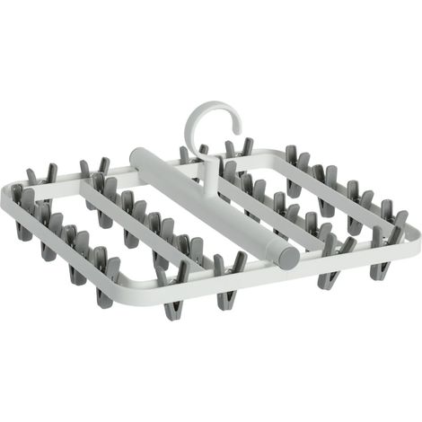 Séchoir pliable avec 24 pinces à linge - Rangement mural pour chaussettes, sous-vêtements et culottes - Blanc et gris