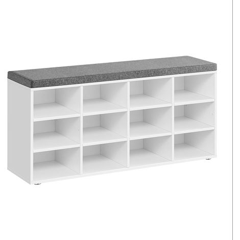 Panca portascarpe mobile da ingresso con seduta scarpiera con cuscino e 12 scomparti ripiani regolabili per corridoio soggiorno 303 x 104 x 48 cm bianco 120004091