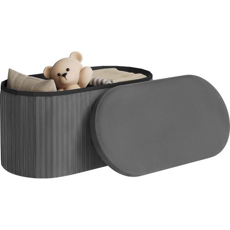 Woltu – Banc de rangement ovale en velours gris foncé – Coffre de rangement 76L – Pliable avec couvercle amovible – Dimensions 76x38x38 cm (1/5)