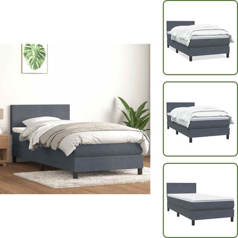 Letto con materasso - vidaXL Giroletto a Molle con Materasso Grigio Scuro 80x210 cm Velluto - Letto in velluto