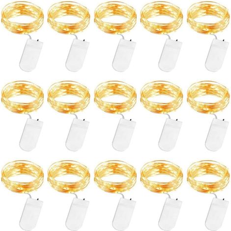 QAZQA [Lot de 20] Guirlande Lumineuse à Piles, 2m 20LEDs Guirlande Lumineuse , Fil de Cuivre IP65 Étanche LED Déco pour Chambre Noël Mariage Soirée Maison Jardin, Blanc Chaud