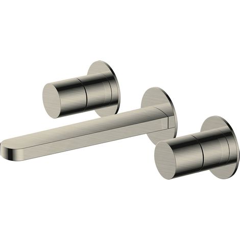 RAK Petit Round Brushed Nickel Wall Mounted 3 Tap Hole Basin Mixer Tap - RAKPER3010N (1/2)