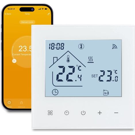 Thermostat Connecté WiFi Thermostat d'Ambiance Intelligent pour Chauffage au Sol Électrique Thermostats Programmable sans Fil avec Capteur Externe Compatible Alexa Google Home 16A,Blanc (1/4)
