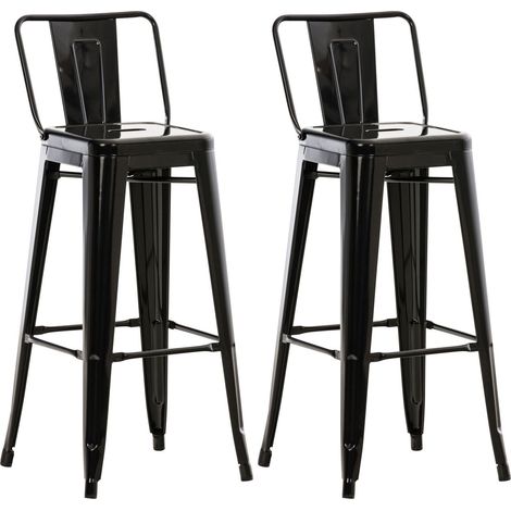 Lot de 2 tabourets de bar industriel en métal avec repose-pied couleur noir TDB10141
