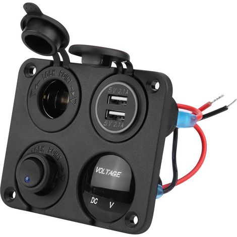 Panneau Interrupteur 4 Positions avec Double USB, Allume-Cigare et Voltmètre à LED Bleue (1/4)