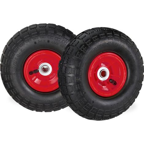 2 roues pour diable 4.1/3.5-4, de rechange avec air, axe de 16 mm, jusqu’à 136 kg, 260 x 85 mm, noir-rouge (1/5)