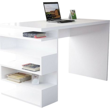 Scrivania Kate, un Ripiano, Colore Ripiano Bianco, Materiale Piano in Legno Nobilitato, 120x60x75h cm Bianco