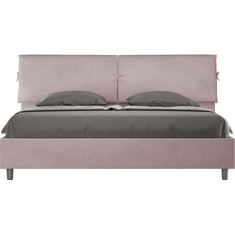 Letto Matrimoniale King Size 200x210 cm con Rete Testata con Cuscini Imbottito in Microfibra Mados Glicine (1/5)