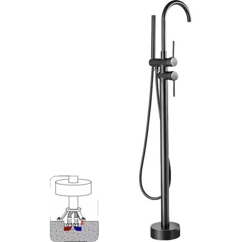 Robinet de baignoire, design autoportant, poignée de contrôle double, Noir-A (1/2)