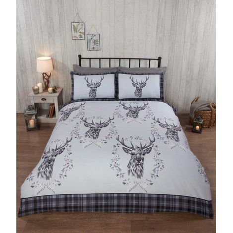 Parure de lit d'hiver en Flanelle 100% Coton brossé avec Housse de Couette Ange Cerf Gris (1/4)