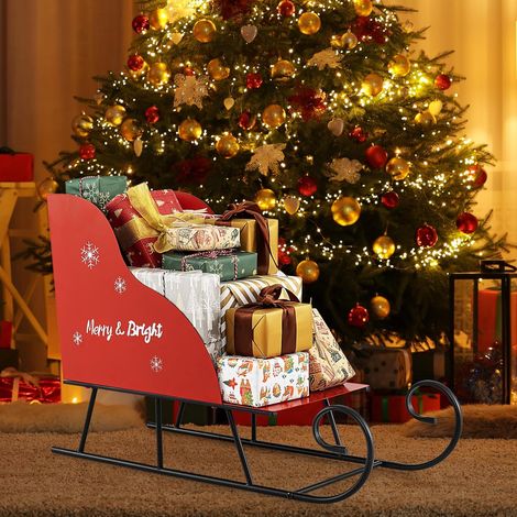 COSTWAY Traîneau de Noël avec Rangement, Decoration Noel Exterieur Interieur, Cadre en Métal Robuste, Luge du Père Noël, Décoration de Fête pour Maison Bureau Carnaval, 73,5 x 31 x 50,5 cm (1/5)