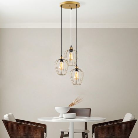Élégant lustre doré, hauteur réglable 30-115 cm, corps en métal, diamètre 41 x 115 cm, 3 ampoules E27 max. 40 W, éclairage élégant pour espaces modernes, IP20 (1/5)