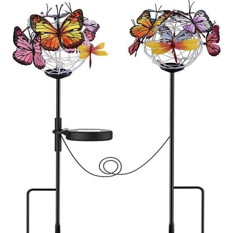Lot de 2 lampes solaires papillon décoratives pour jardin extérieur (1/5)