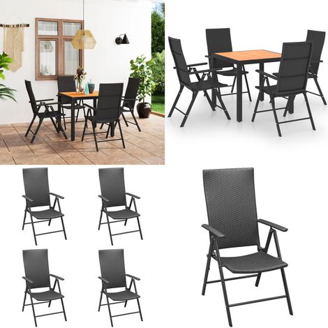 Ensemble à manger de jardin 5 pcs noir et marron - Ensemble Salon De Jardin - Meuble De Jardin - Table Et Chaises - Résine Tressée - Aluminium - Home & Living (1/5)