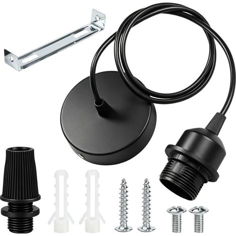 E27 Pendant Light with 100 cm Adjustable Cable E27 Suspension Kit for E27 Bulb Up to 100 W, Hanging Socket with Ceiling Rosette for Kitchen Living Room Bar Cafe Bedroom Hallway (1/5)