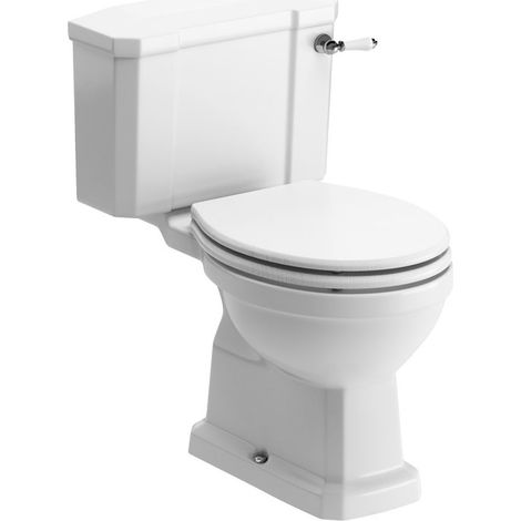 Signature Aphrodite Close Coupled Toilet with Lever Cistern - White Ash Soft Close Seat (1/4)