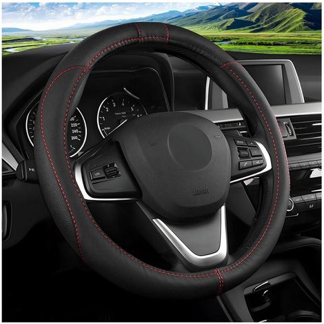 Housse de volant de voiture en cuir microfibre antidérapante universelle 38cm noire (1/5)