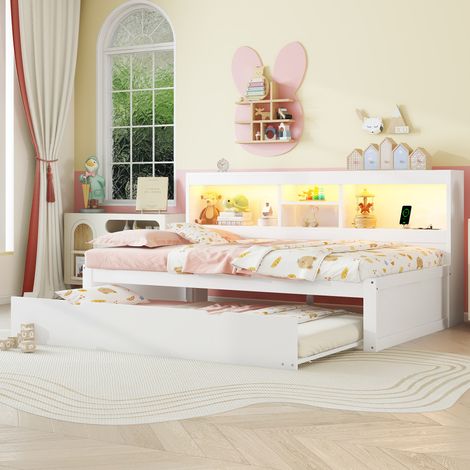 Lit simple 90x200 avec lit gigogne blanc HAVRYA (1/5)