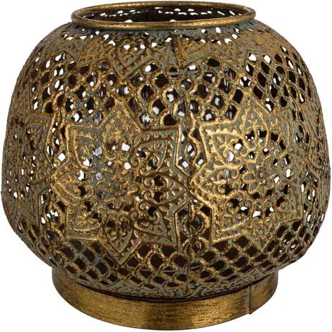 Portavelas de metal dorado 16x16x13.5h cm