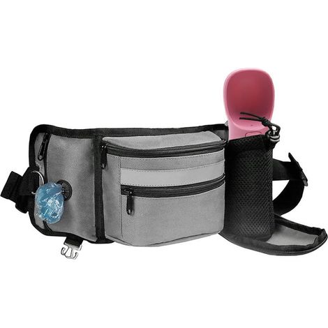 Sac Friandise pour Chien,4 en 1 Pochette Friandise Chien en Tissu Oxford avec Bandes RéFléChissantes, Sac De Taille Multifonctionnel ImperméAble pour Dressage DAnimaux De Compagnie(Gris) (1/5)