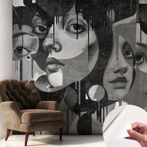 Papier peint adhésif avec colle pour décoration moderne de salon chambre à coucher cuisine et bureau Facile Visages féminins 250x250 cm (1/5)