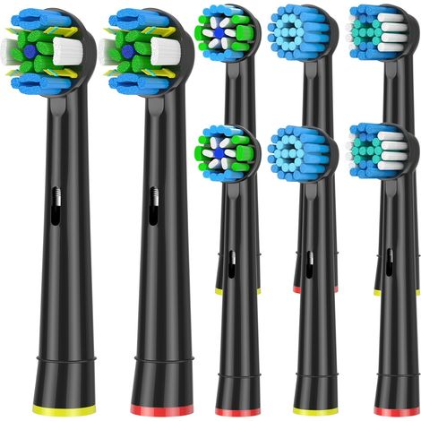 Brossette Compatible avec Braun Oral-b, Têtes de Rechange pour Brosse à Dents Electrique Oral-b, Inclure Precision, Floss, Cross, Sensitive (8 noir) (1/5)