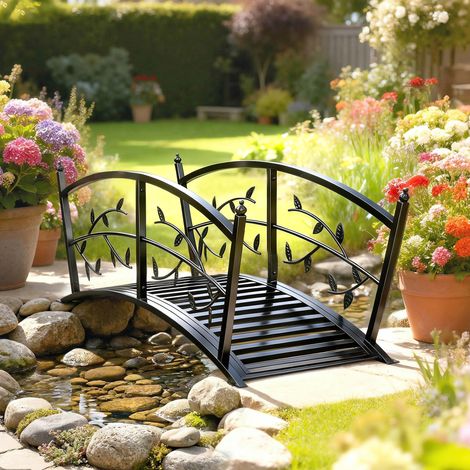 Pont de jardin en métal, 120 cm, pont pour bassin avec rambarde de sécurité, aspect antique, résistant à la rouille, montage facile (1/5)