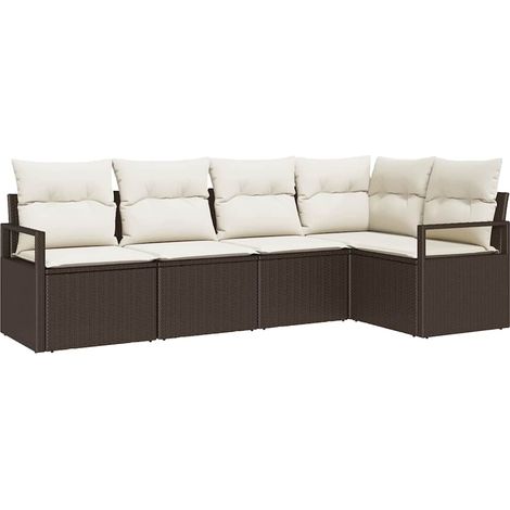 Sofa Set with Cushion 5 pcs Brown Poly Rattan vidaXL
