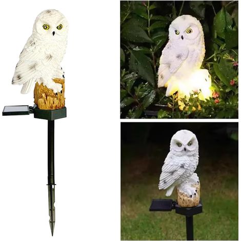 Statue solaire hibou blanc LED chaude étanche, éclairage animalier paysager pour cour pelouse terrasse, idée cadeau déco (1/5)
