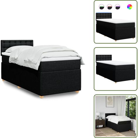 vidaXL Sommier à lattes de lit avec matelas Noir 90x190 cm Tissu (1/5)