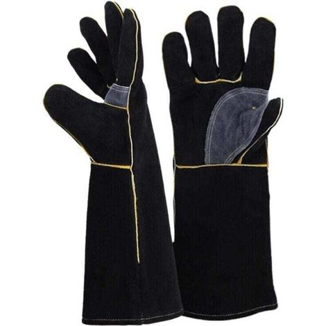 Gants résistants au feu et à la chaleur extrêmes, cuir avec coutures en kevlar, parfaits pour cheminée, poêle, four, grill, soudage, barbecue, mig, support à marmite, traitement des animaux(16 p (1/4)