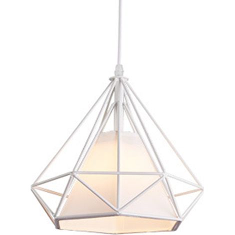Pendelleuchte Weiß, 1 Flammig Hängelampe, Ø25cm Diamant Form, mit Käfig für Wohnzimmer Schlafzimmer Esszimmer Küche