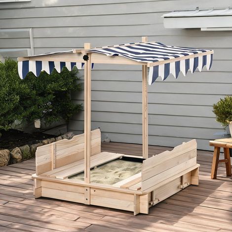 Bac à sable 106 cm bois sapin avec bancs et auvent bois de sapin (1/5)