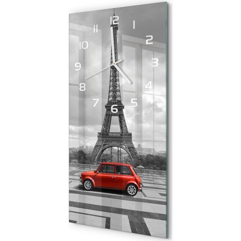 Horloge Murale Rectangulaire Verticale Cadeau Anniversaire Décorative Voiture Tour Eiffel 30x60 cm (1/5)