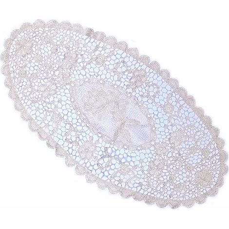 2 napperons dentelle coton, lavables, antidérapants, résistent à la chaleur. Beige, 75x38 cm. (1/5)