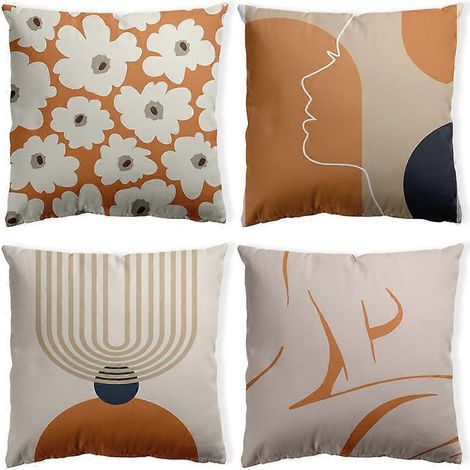 Ensemble de 4 housses de coussin 45 x 45 cm, motif géométrique moderne, style Sweet Home, housse de coussin carrée décorative - Style 3 (1/5)