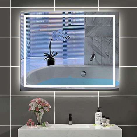 AICA 100x80cm Specchio da bagno rettangolare a LED, pulsante a sfioramento, antiappannamento, dimmerabile all'infinito (1/5)