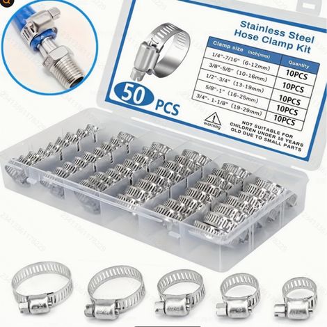 50 colliers de serrage pour tuyaux, colliers de serrage pour tubes et colliers de serrage pour tubes d'huile, conditionnés en boîte (1/5)