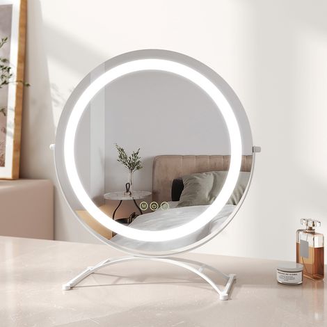 EMKE LED Hollywood Miroir de Maquillage Rond avec Interrupteur Tactile Dimmable 3 Couleurs claires 360° Rotatif, Blanc Diamètre 40cm (1/5)
