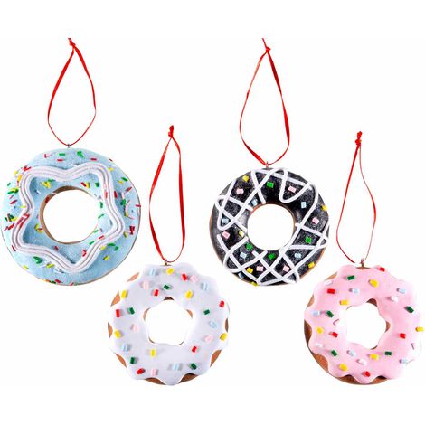 Ciambelle / donuts colorate per addobbi albero di Natale in pasta di resina, con cordino per appendere, set da 8 pezzi, Ø 8,5 cm