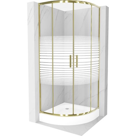 Mexen Rio halbrunde Duschkabine 70 x 70 cm, Gestreift, Gold + Duschwanne Rio, Weiß - 863-070-070-50-