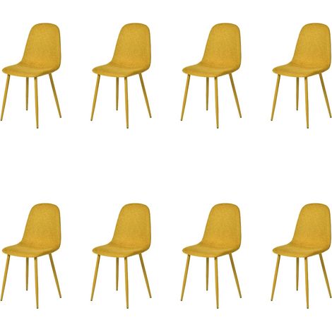 Lot de 8 Chaises de Salle à Manger Scandinave, Chaise Rembourré avec Dossier, en Tissu, Pied Métal, pour Cuisine Salon Chambre, Jaune (1/5)