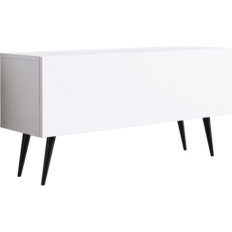 Meuble TV, Blanc Mat, pieds noires, 100 x 52 x 32 cm (1/5)