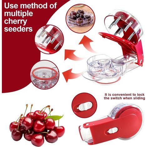 Snocciolatore per ciliegie - Estrattore di noccioli - Acciaio inossidabile - Estrattore multiplo di noccioli per ciliegie - Facile spremitura del nocciolo - Con impugnatura - 6 snocciolatori per cilie (1/4)