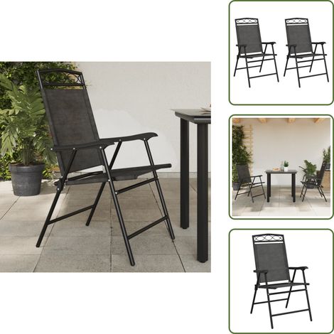 The Living Store Chaises de jardin pliables lot de 2 en acier et textilène - Chaise De Jardin - Fauteuil De Jardin - Mobilier De Jardin - Terrasse - Jardin (1/5)