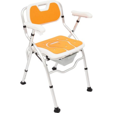 Chaise multifonction réglable en hauteur avec accoudoirs et capacité de charge de 150 kg - pliable - Chaise de douche et commode stable pour personnes âgées et soins (orange) (1/5)