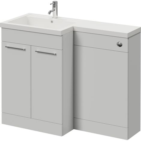 Napoli 460 Gloss Grey Pearl 1100mm 2 Door Vanity Unit Toilet Suite with Left Hand Square Lucia Basin - 1100mm - Chrome 160mm HandleWithout Kingston Toilet Pan